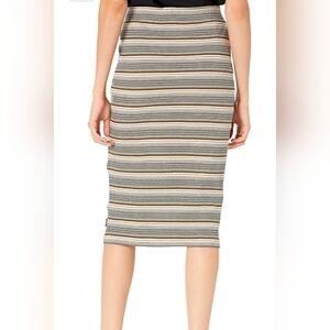 RVCA Pick Me Up Pencil Skirt Striped Cream Black & Tan Size S